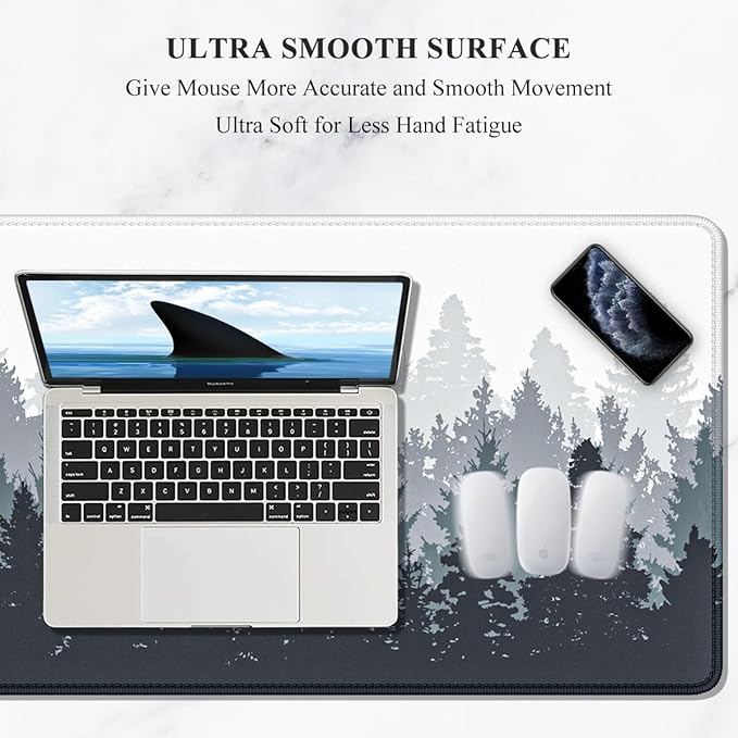 Auhoahsil Large Mouse Pad, XXL Gaming Mousepad, Desk Mat for Desktop, Thick Rubber, Big & Long Size, Stitched Edges, Full Desk Pad for Laptop & Computer, Extended 31.5 x 11.8 in, Ink Misty Forest