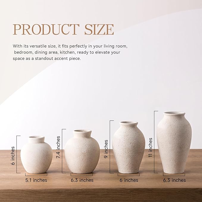 Vanselia Ceramic Flower Vase Home Decor - Small Farmhouse Table Vases Rustic Vintage Living Room Kitchen Bedroom Decorations for House Book Shelf Office Coffee Desk Dining Fireplace (6" Rustic)