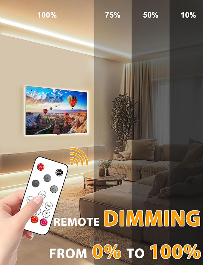 Lamomo COB LED Strip Lights, 16.4Ft Natural White Dimmable Self-Adhesive Led Rope Light with Remote, Flexible Cuttable Waterproof 4000K Silicone Neon Tape Light for Bedroom,Indoor, Cabinet, 10mm Width