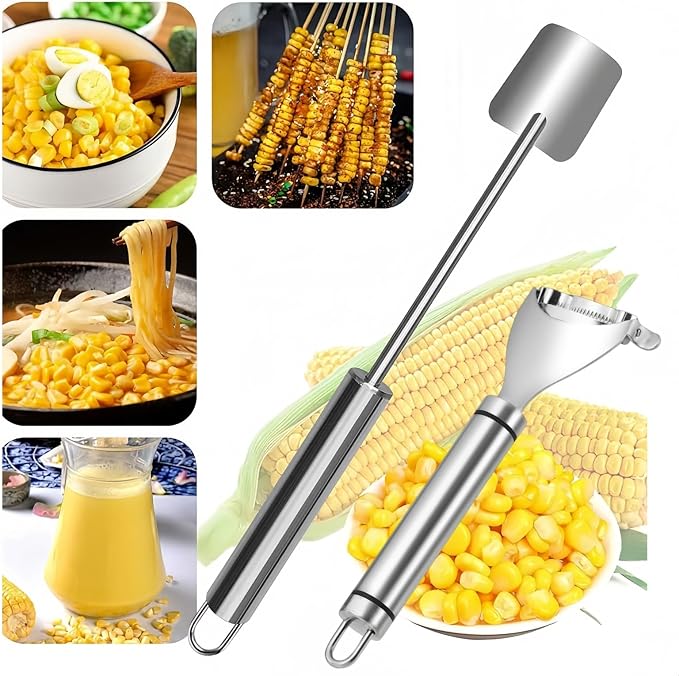 3 Pcs Corn Peeler, Stripper and Holder Set, Stainless Steel Corn Kernel Remover Tool Kit for Corn on the Cob