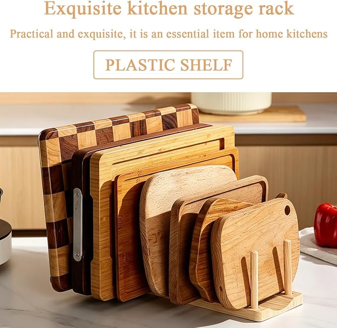 HOMQUEN Pot Lid Organizer, Sturdy Plastic Pan Lid Organizer Rack, 8 Adjustable Compartments - For Cabinet and Countertop, Pot Lids, Pans, Plates, Bowls, Cups, Cutting Boards and Books