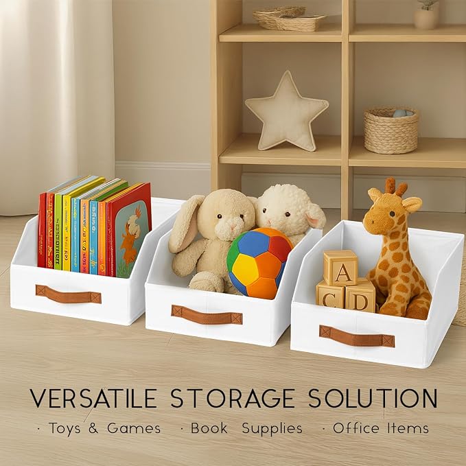 Homsorout Fabric Storage Bins for Organizing - 6 Pack Large Trapezoid Collapsible Storage Bins with Front Handle, Closet Organizers and Storage for Bedroom, Home Shelves, Small Spaces, White