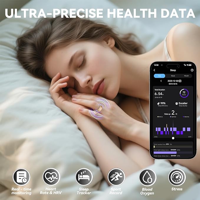 Smart Ring for Women Men,Fitness Ring with 24/7 Activity Tracking,Stress,Sleep Monitoring,No APP Subscription Fees,Compatible with iOS & Android, HarmonyOS Rose Gold, 9#