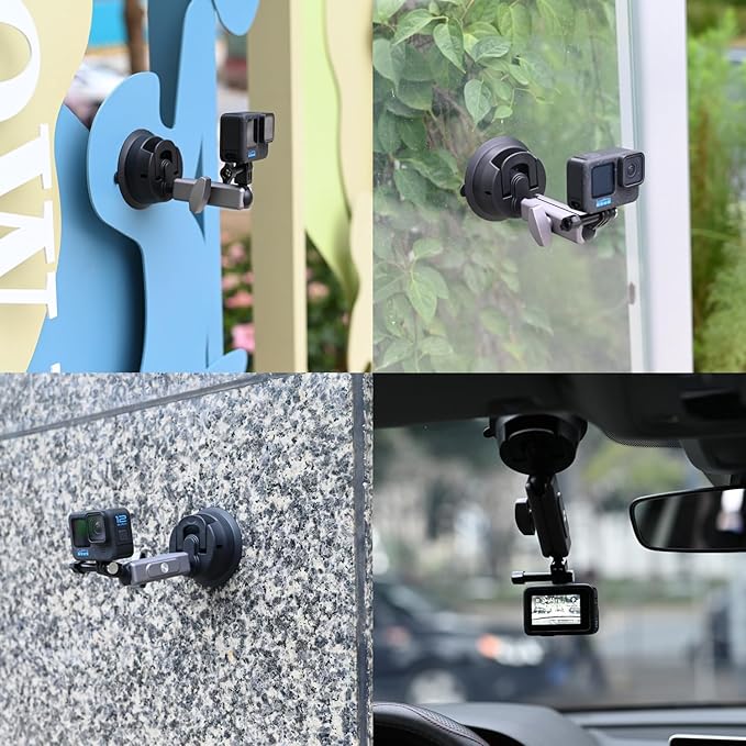 SIOTI Suction Cup Mount with 1/4 Inch Mount and Action Camera Mount, Compatiable for Mobile Phone & Action Camera Go Pro Hero 12/11/10/9, DJl Osmo Action/Pocket, Insta360 X/Ace/Ace Pro