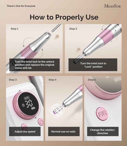 MelodySusie Entry-Level Clip-On Cordless 2-in-1 Nail Drill with Adjustable Built-in Stand, SC330G 30000RPM E-File for All Manicure Shaping & Gel Removal, Ideal for Training, Nail Art Practice at Home