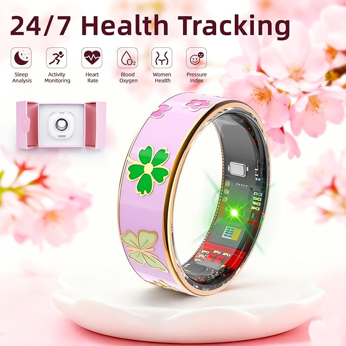 Smart Ring Men & Women Ring Sleep Tracker Pedometer Long Battery Life No Subscription Fee, IP68 Waterproof((Pink, 8)