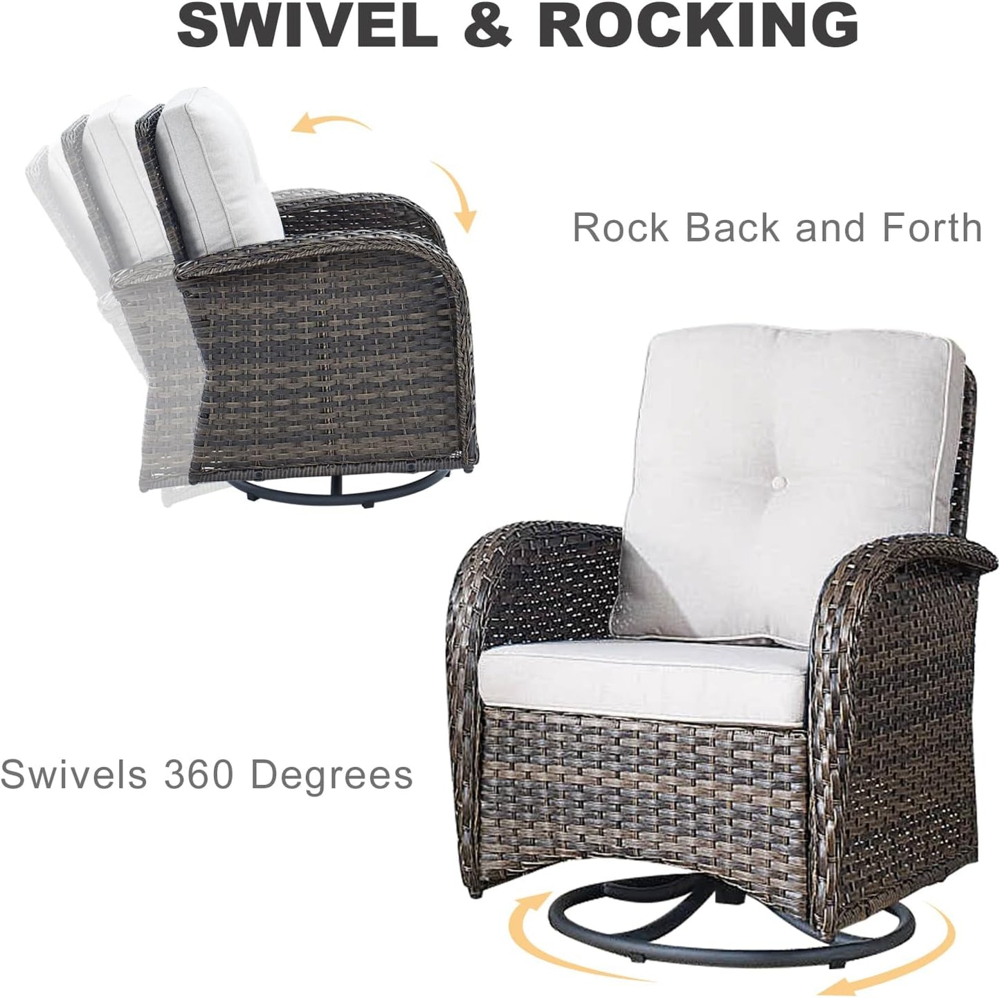 HUMMUH 5-Piece Patio Furniture Wicker Outdoor Conversation Set,All-Weather Rattan Swivel Chairs Bistro Set with Loveseat Coffee Table for Backyard,Poolside,Deck(Brown/Beige)