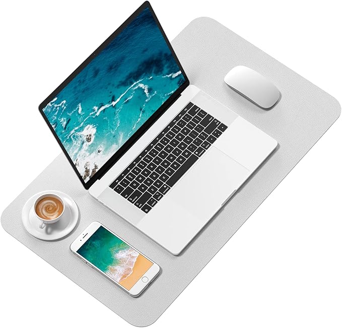 Hsurbtra Desk Pad, 23.6" x 13.8" PU Leather Desk Mat, M Extended Mouse Pad, Waterproof Desktop Blotter Protector, Non-Slip Ultra Thin Small Laptop Keyboard Writing Mat for Office Home, Gray