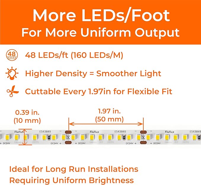 24V 2835 LED Strip Lights 3500K, 300+LM/FT, 32.8FT, UL Listed, CRI95, High Density 160LEDs/m Tape Light, Cuttable, Dimmable, VHB Equipped, for Pros, Retail Stores, Projects (NO Power Supply)