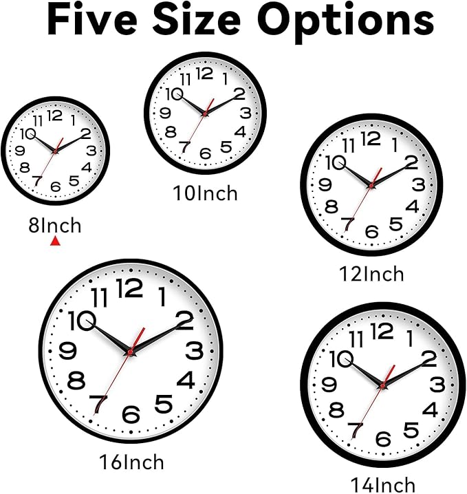 Roymnie Wall Clock Silent Non-Ticking Modern Clock Battery Operated 8 Inch Small Classic Analog Decorative for Classroom, Living Room, Office, Bedroom, School, Hotel (Black)
