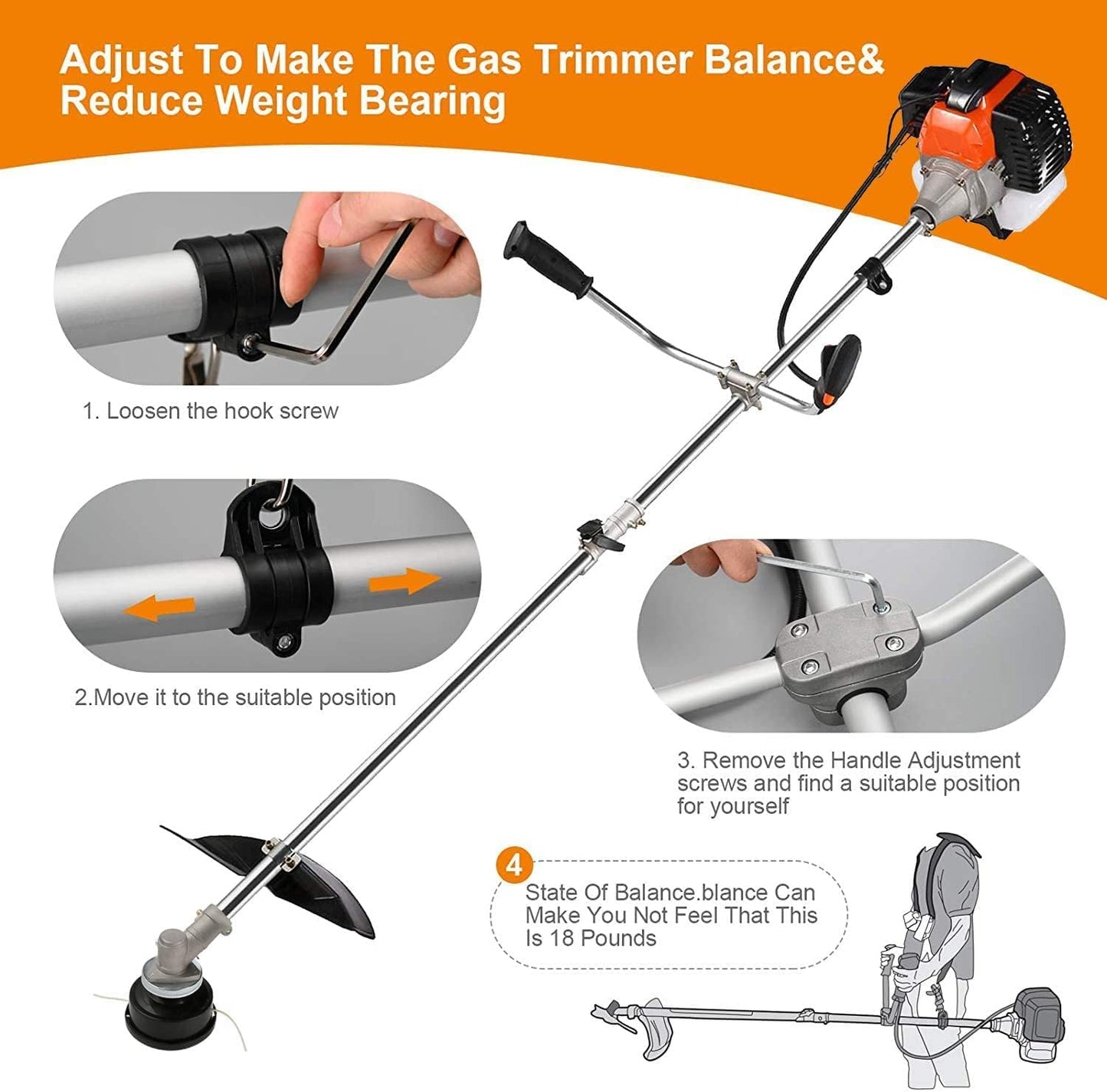 Weed Wacker String Trimmer, 42.7CC Cordless Grass Gas Powered Weed Wacker 2-in-1 Straight Shaft String Trimmer Brush Cutter with 2 Detachable Head for Grass/Heavy Bush