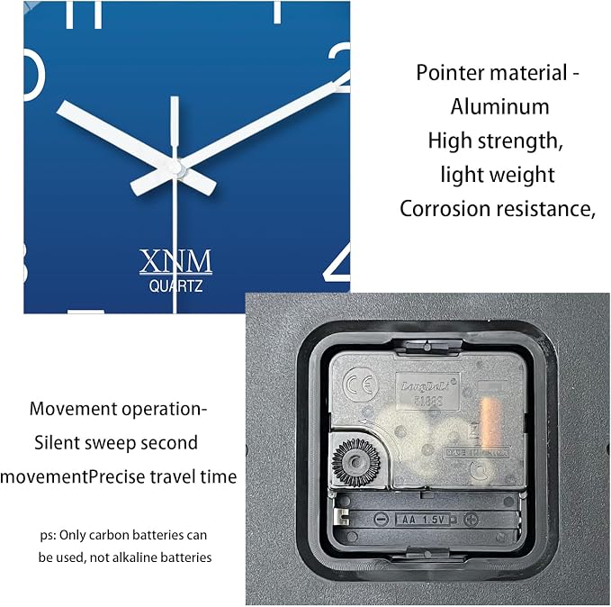 XNM 10 Inch Modern Navy Blue Clock for Office Bedroom Classic Wall Clock Battery Operated Minimalist Silent Wall Clock