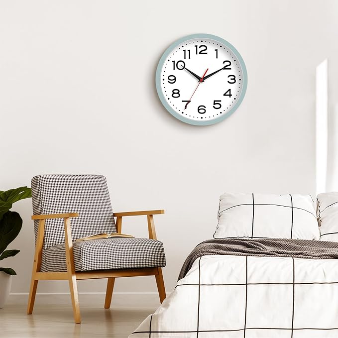Roymnie Wall Clock Silent Non-Ticking Modern Clock Battery Operated10 Inch Small Classic Analog Decorative for Kitchen, Bathroom, Office, Bedroom, Home(Blue Gray)