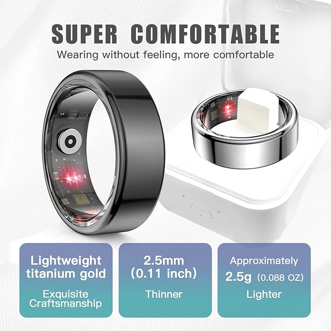 Smart Ring Health Tracker for Women Men, Sleep Tracker with Heart Rate and Blood Oxygen, Fitness Ring for Activity Monitoring, 15 Days Battery, No Subscription, Titanium Alloy(Rose Gold, #12)