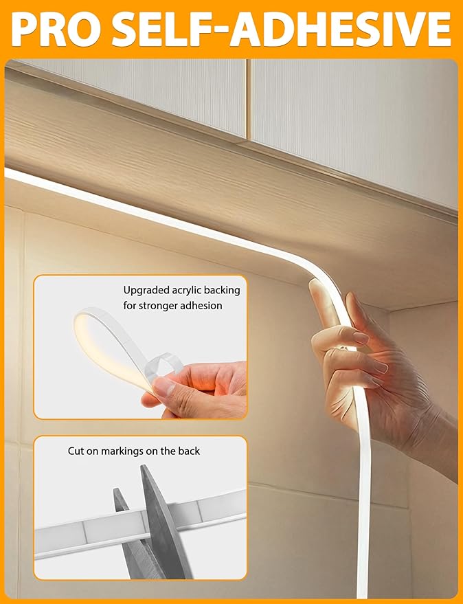 Lamomo COB LED Strip Lights, 32.8Ft Natural White Dimmable Self-Adhesive Led Rope Light with Remote, Flexible Cuttable Waterproof 4000K Silicone Neon Tape Light for Bedroom,Indoor, Cabinet, 10mm Width