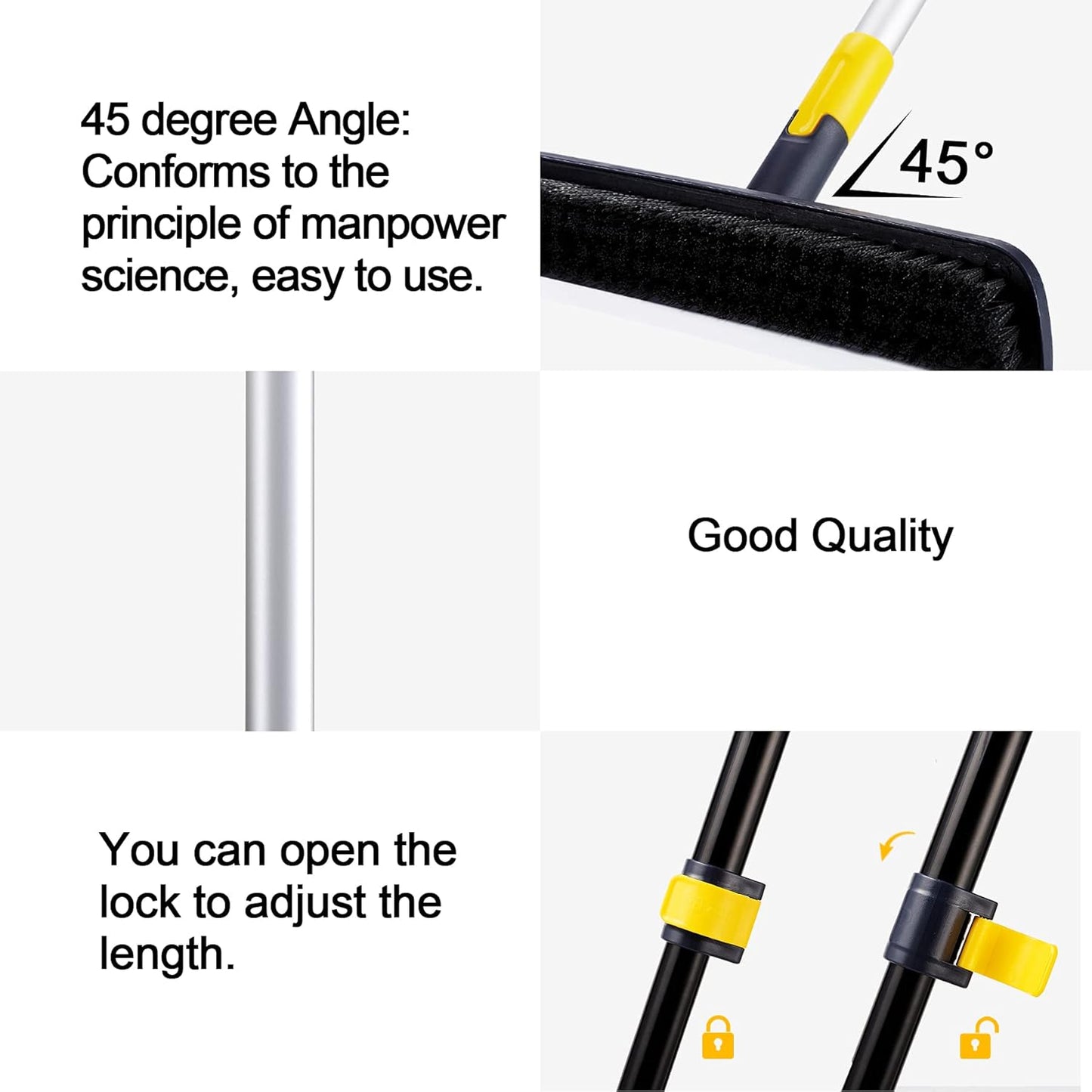 Yocada Floor Scrub Brush Telescopic Handle 2 in 1 Scrape Brush Stiff Bristle Shower Scrubber for Cleaning Patio Bathroom Garage Kitchen Wall Deck Tub Tile 55.9 inch Tall