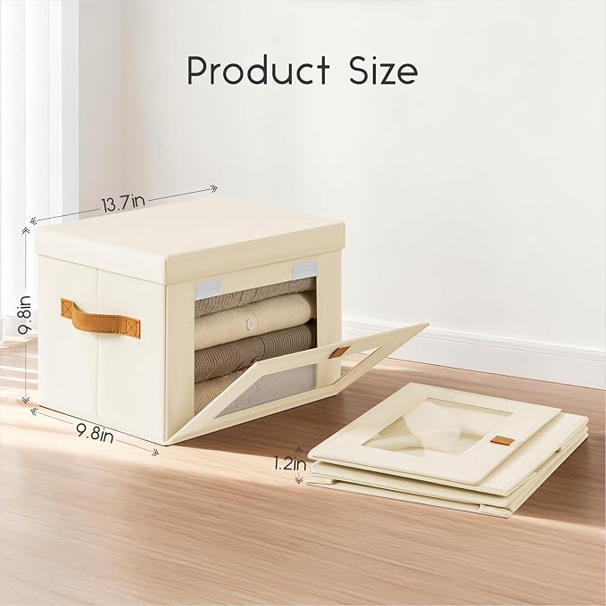 Homsorout Medium Fabric Storage bins - Collapsible Storage Bins with Open Window, 6 Pack Closet Baskets for Shelves, Stackable Decorative Boxes for Home, Dorm, Beige, 13.7"x 9.8" x 9.8"