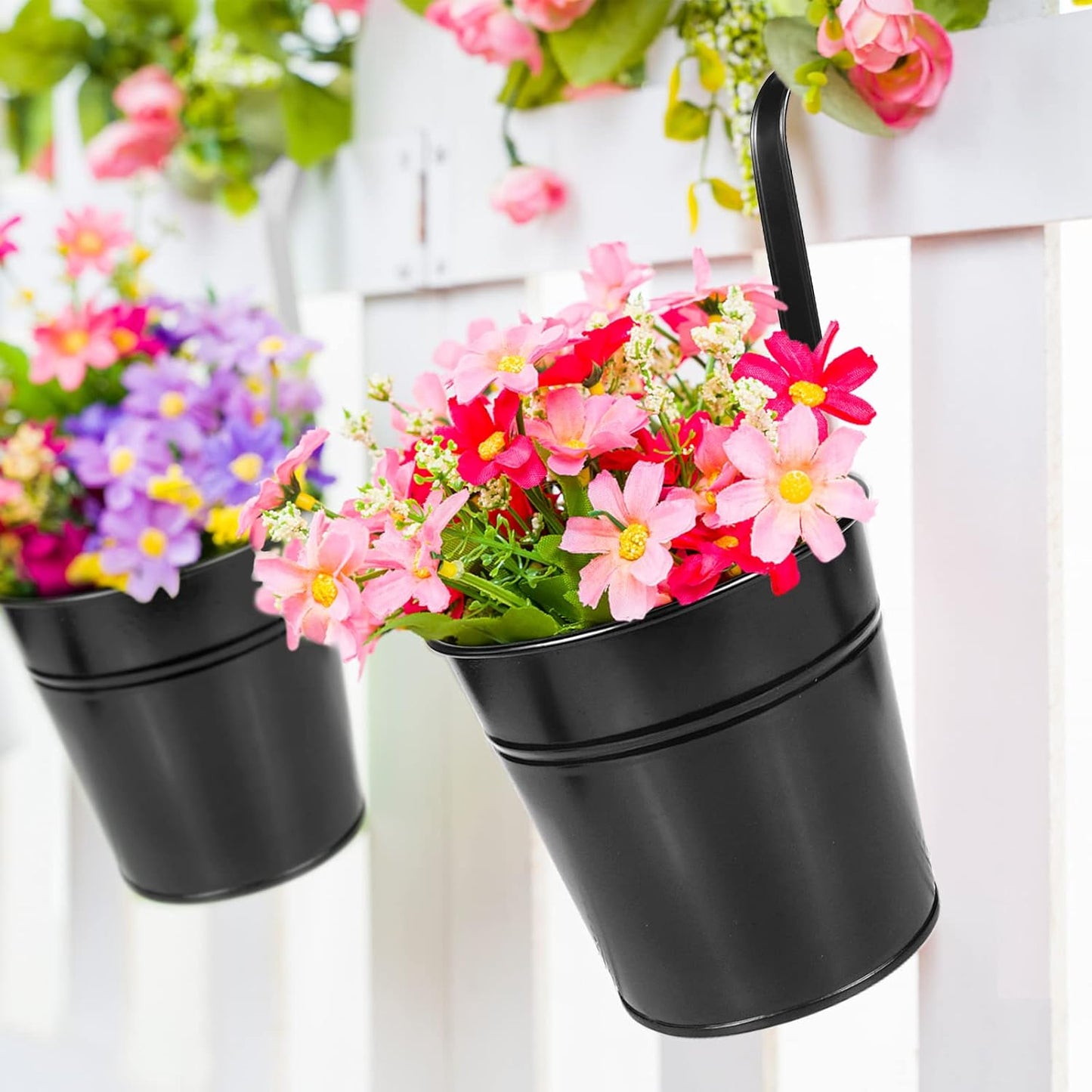 OGIMA 10pcs Hanging Flower Pots, Metal Iron Wall Planter Indoor/Outdoor for Railing Fence Balcony Garden Home Decoration with Detachable Hooks