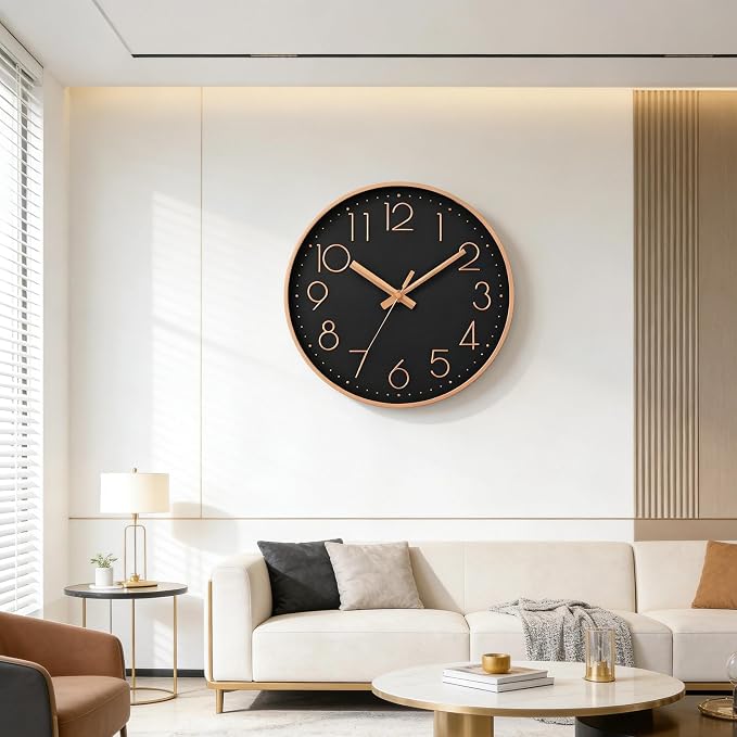 DAXSMY Wall Clock - 8 Inch Silent Non-Ticking Modern 3D Wall Clocks Battery Operated - Decorative Clock for Kitchen, Home Office, Bathroom, Bedroom(Black)