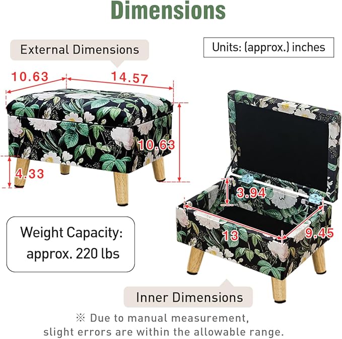 lumizone Small Ottoman Foot Rest Modern Storage Ottoman Foot Stool Padded Seat Pet Step for Dog Under Desk Stool for Living Room Bedroom Office Entryway (Print-Green)