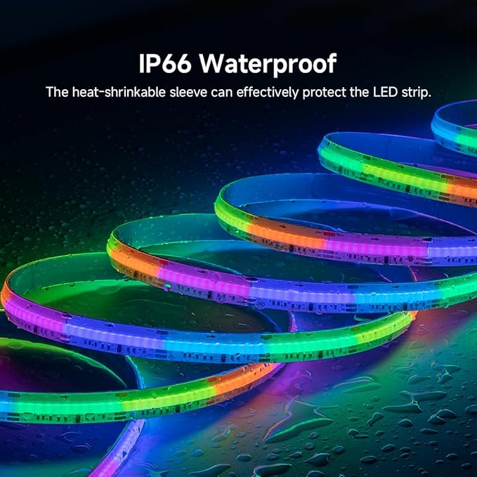 BTF-LIGHTING FCOB IP66 WS2811 IC RGB COB LED Strip 864LED/m Flexible High Density Color Chasing Uniform Light DC24V 16.4FT 24IC/m 12mm Width for Lighting Project(No Adapter or Controller)
