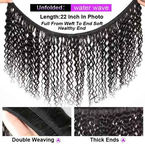 Water Wave Bundles Human Hair 20 22 24 Inch Deep Wave Bundles 10A Brazilian 100% Unprocessed Virgin Human Hair Wet and Wavy Bundles Double Weft Water Curly Weave 3 Bundle Natural Black
