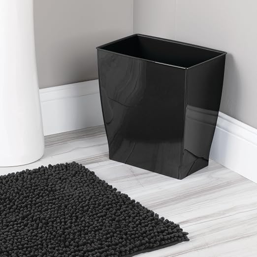 iDesign Small Plastic Bathroom Trash Can, Slim Rectangle, 2-Pack, Black | Garbage Bin for Bedroom, Office, Dorm
