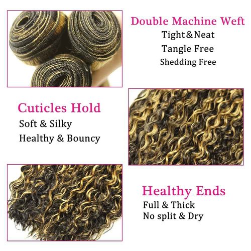 Habiliana Bundles Human Hair 24 26 28 Inch Jerry Curly P1B/27 Human Hair Bundles 12A Unprocessed Brazilian Virgin Quick Weave Hair Extensions for Black Women