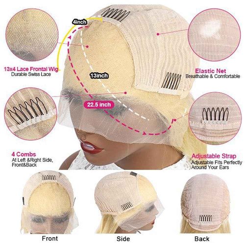 Hoscod Straight 613 Bob Wig Human Hair 13x4 HD Transparent Lace Front Wig Blonde Bob Wig Human Hair Pre Plucked with Baby Hairs Blonde Lace Frontal Wigs for Women 180 Density Short Wigs (14 Inch).