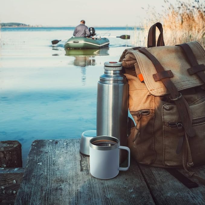12oz Stainless Steel Insulated Coffee Mug with Handle, Double Wall Vacuum Travel Mug, Tumbler Cup with Sliding Lid, Army Green