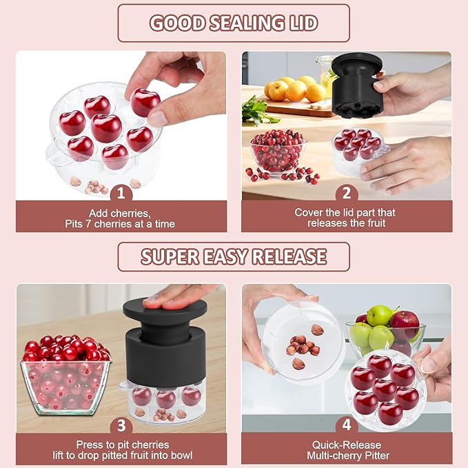 Cherry Pitter Tool 7-in-1, Portable Cherries Seed Remover, Fruit Pit Core Remover for Make Fresh Cherry Dishes, Cherry Pie and Jam and Cocktail Cherries