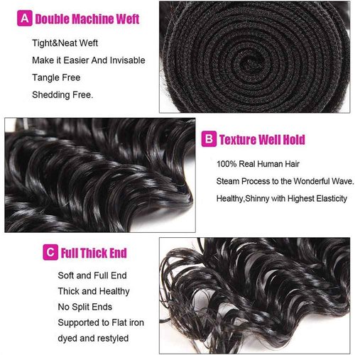 1B Natural Black Deep Wave Human Hair Bundles Unprocessed Brazilian Virgin 3 Bundles 26 28 30 Inch Black Deep Curly Bundle Human Hair Extensions 50 Gram Per Bundle