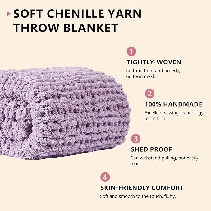 L'AGRATY Chunky Knit Blanket Throw - Soft Chenille Yarn Throw Blanket 40x50： Handmade Thick Cable Knit Crochet Blanke - Large Knit Blanket Chunky Rope Knot Throw Blanket for Couch Sofa Bed Home Decor