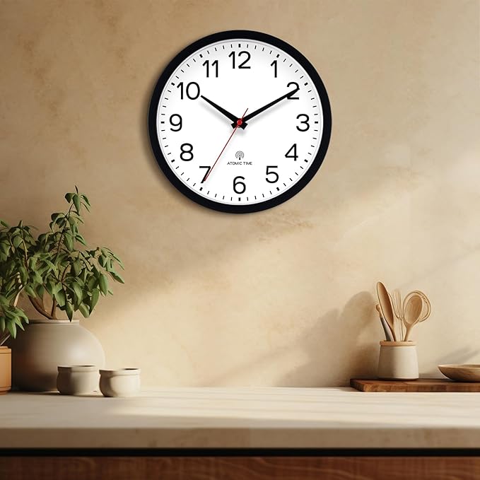 AKCISOT Atomic Black Wall Clock Analog Clocks for Indoor Kitchen, Battery Operated Clock for Bedroom Office Living Room(10 Inch)