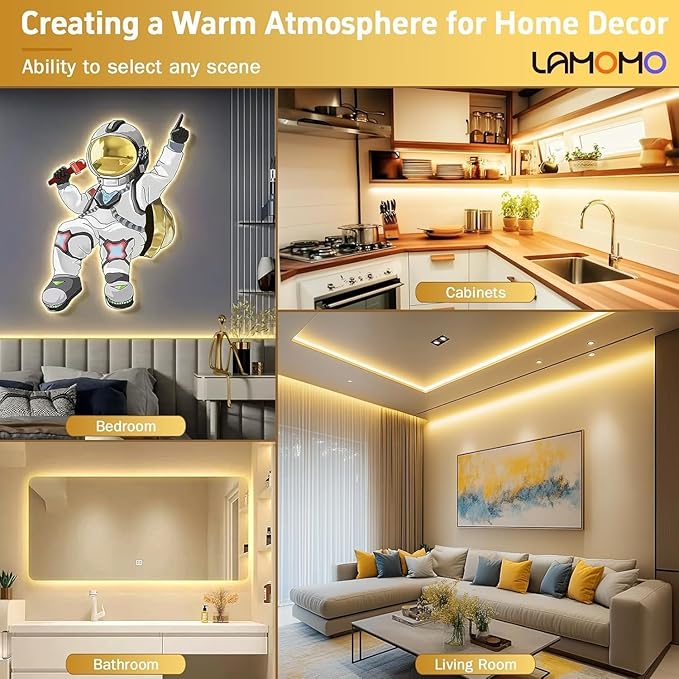 Lamomo COB LED Strip Lights Pro, 9.84Ft Warm White Dimmable Self-Adhesive Led Rope Light with Remote, Flexible Cuttable Waterproof 3000K Silicone Neon Tape Lights for Bedroom, Indoor, Outdoor, Cabinet