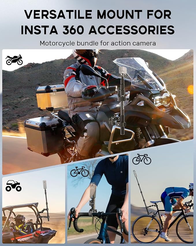 Motorcycle Camera Mount for Insta360 X5/X4/X3 for GoPro Handlebar Mount for DJI Osmo Action Bike Mount for Insta360 X5 Accessories