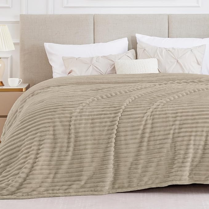BEDELITE King Size Blanket for Bed, 300GSM Soft & Warm Fleece Blanket, Decorative and Giftable Striped Linen Blankets for Women, Men, 108"x90"