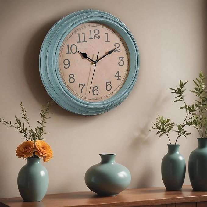 12 Inch Wall Clock, Silent Non-Ticking Decorative Battery Operated Easy to Read for Kitchen Living Room, Bathroom, Bedroom, Office