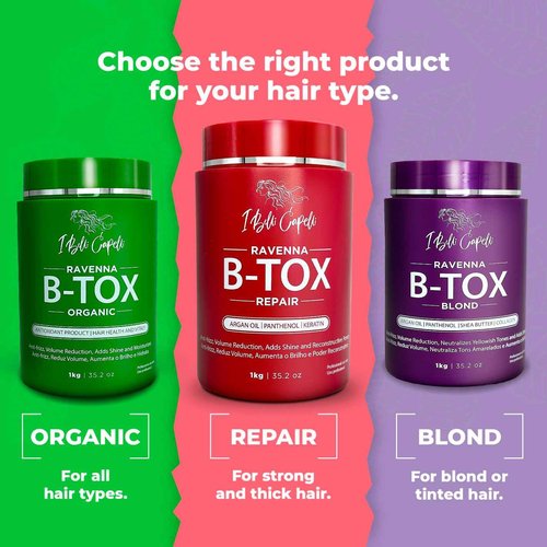 I Belli Capelli Ravenna Repair Hair B-tox -Cirugia Capilar para el Cabello, Formaldehyde-Free- B-tox Capilar Para El Cabello, Long Lasting Anti-Frizz,B-tox Hair Treatment, Pack of 2 (35.2 oz/1kg)