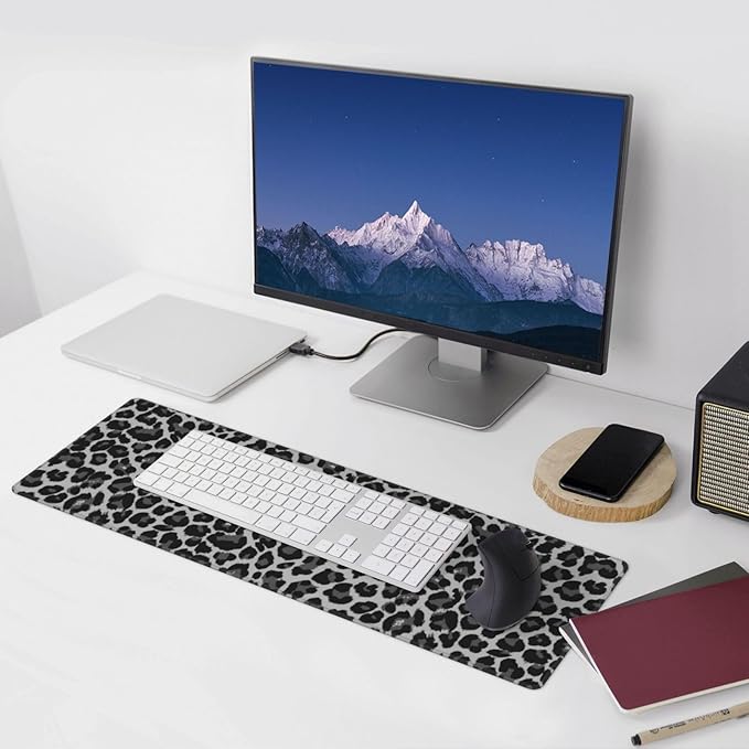 Leopard Skin Pattern XL Large Mouse Pad with Stitched Edges Long Non-Slip Rubber Base Mousepad Laptop Keyboard Mat Desk Pad for Office Home Desk Decor, 31.5" X 11.8"
