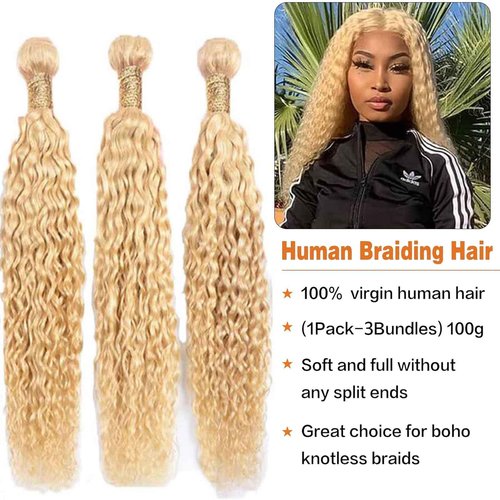 Fabimiya 22 24 26 Inch Bundles Human Hair Blonde 613# Jerry Curly Human Hair Bundles Unprocessed Soft Sewn In Hair with Double Weft for Black Women