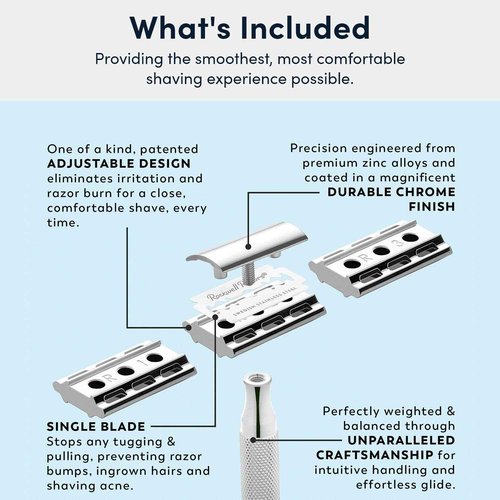 Rockwell 6C Razor & Stand Kit, White Chrome. Includes 6C Razor with 6 Adjustable Shave Settings and Matching Inkwell Stand