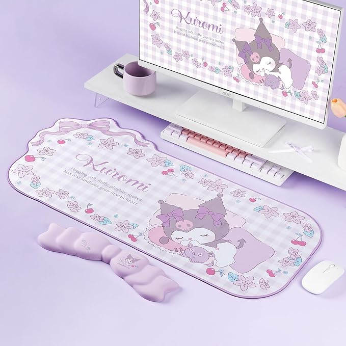 Kuitmor Kawaii Anime Mouse Pad Wrist Rest Support Set - Non-Slip Desk Mat and Memory Foam Bowknot Wrist Rest for Keyboard and Mouse,Perfect for Gaming or Home Office Work - KLM Flower Dream