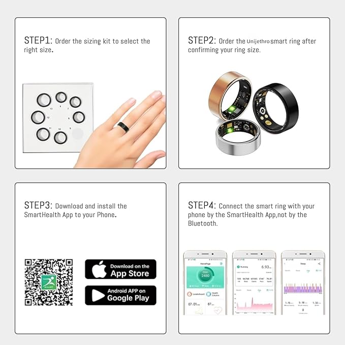 Smart Ring for Women Men, Health Tracker with Heart Rate/Blood Oxygen/Blood Pressure/Sleep Monitoring/Step Counting, IP68 Waterproof Fitness Ring, No App Fees for iPhone & Android (Black, 13#)