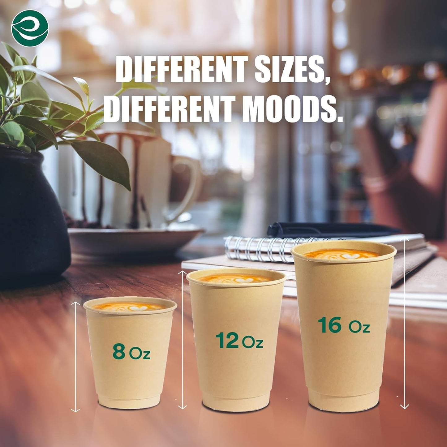 ECO SOUL 100% Compostable Plant-Based 16oz Hot Cups | (100 Count, 16 oz Hot Cups) | Disposable Bagasse Paper Cups | Eco-friendly Cups | Sturdy, Microwave & Oven Safe