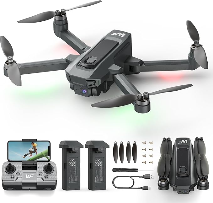 WeFone WF20 Drone with 1080P FPV Camera for Beginners, Foldable RC Quadcopter with Brushless Motor, Headless Mode, Adjustable Speed, One Key Take-off/Landing, Flight Path, 2 Batteries, Black