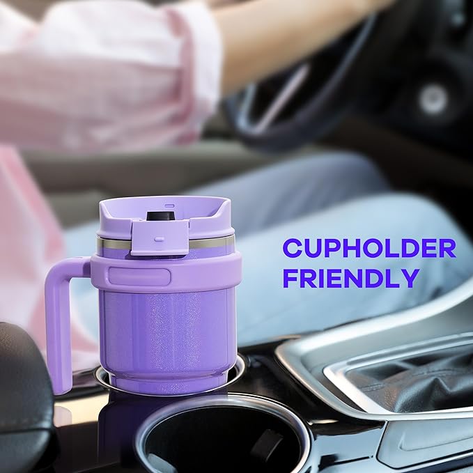 20 oz Insulated Coffee Mug Tumbler with Handle, Stainless Steel Travel Mug Tumbler with Lid and Straw, Double Wall Vacuum Leak Proof Ice Coffee Thermal Cup, Gray