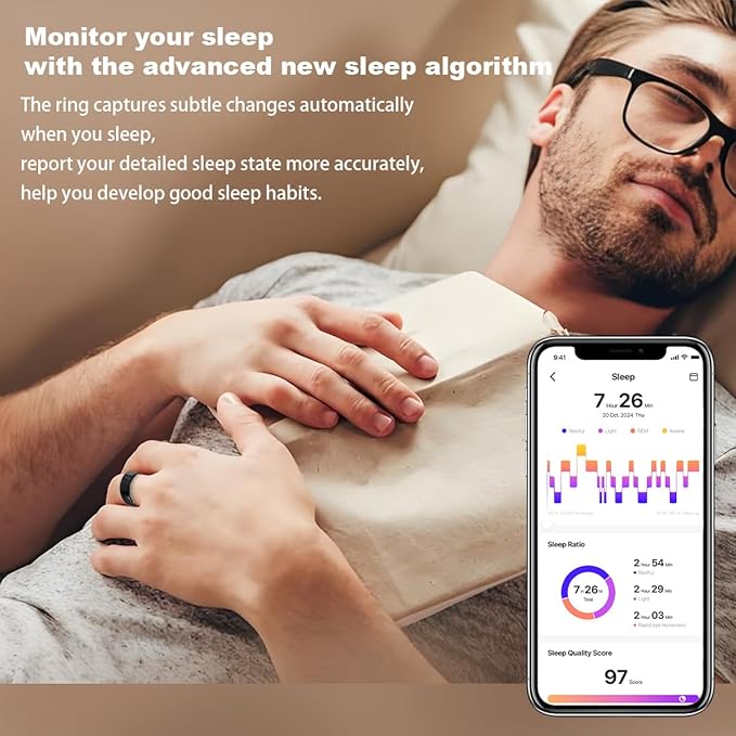 Smart Health Ring for Women Men Fitness Tracker with Heart Rate, Blood Oxygen, HRV, Sleep Monitoring, Step Counting, IP68 for iPhone and Android, No Subscription Fee (Royal Gold, 11#)