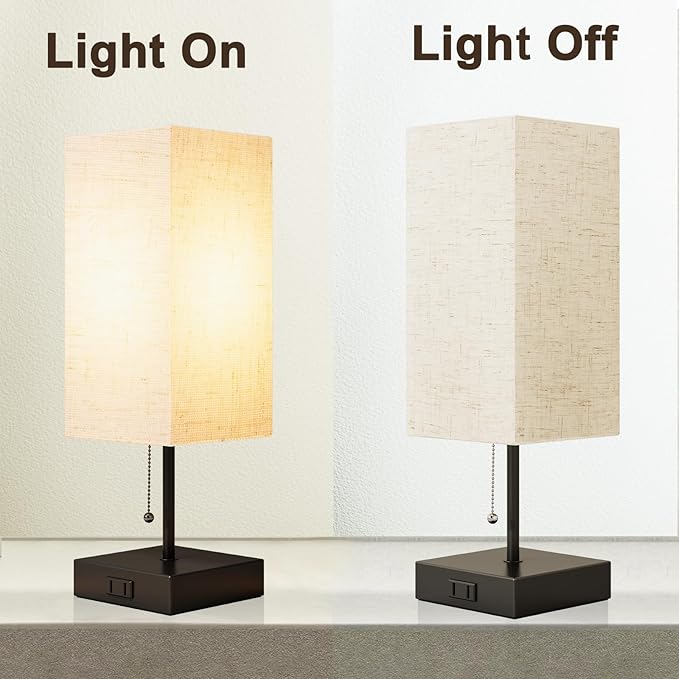 YIDPU Table Lamp for Bedroom,Nightstand Lamp for Bedside with AC Outlets,Adjustable 3color LED Light Desk Lamp for Home Decor,Included Bulb and Lamp Shade (Linen White-onlyAC, 1PCS)