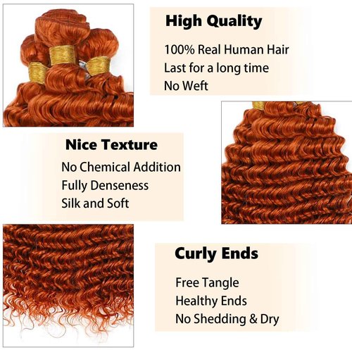 Habiliana Bundles Human Hair 24 26 28 Inch Deep Wave Orange Ginger Bundles 11A Unprocessed Brazilian Virgin Quick Weave Hair Extensions for Black Women
